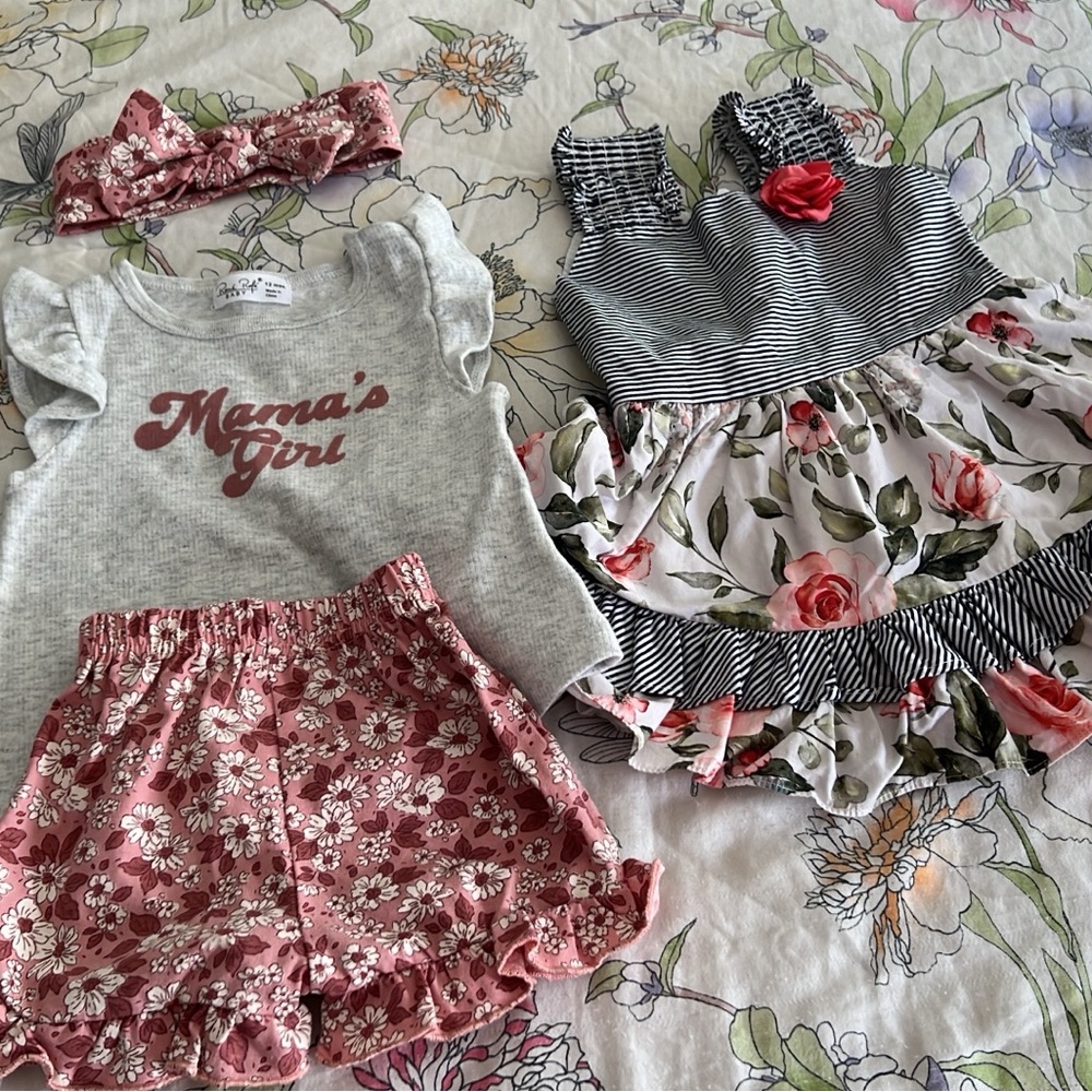 Skirt top and Bow set & Dress BUNDLE 12months!